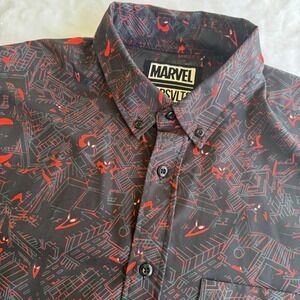 RSVLTS Marvel Spider-Man Shirt Mens M Black Red Kunuflex Short Sleeve Button